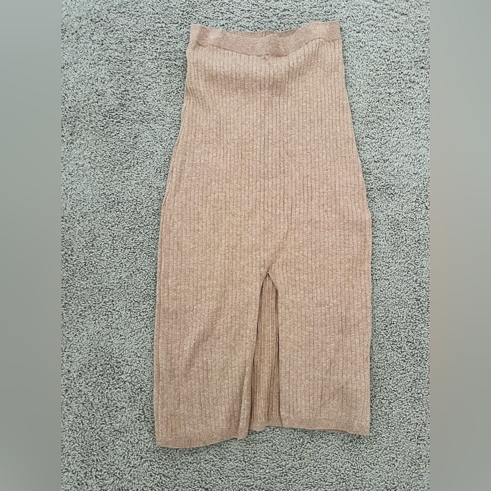 Free People Tan Ribbed Knit Midi Skirt